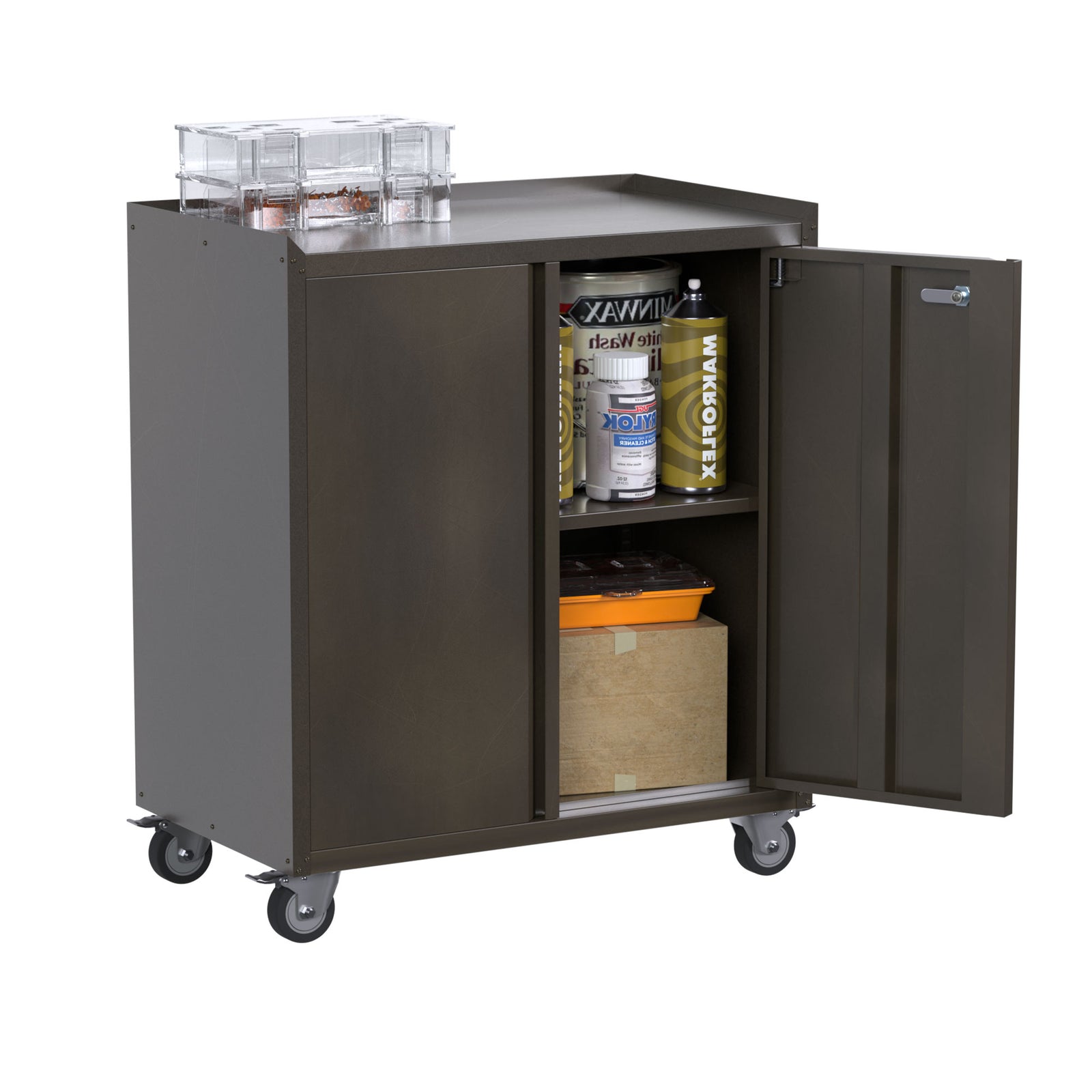 AOBABO Steel Lockable Wheeled Garage Tool Cabinet w/ Shelves, Black (Open Box) - VMInnovations