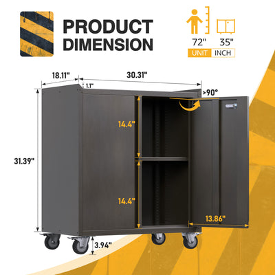 AOBABO Steel Lockable Wheeled Garage Tool Storage Cabinet w/ Shelves, Black - VMInnovations