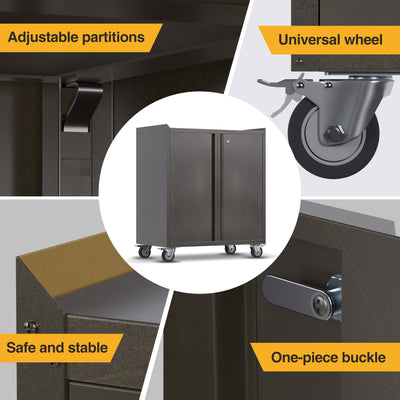 AOBABO Steel Lockable Wheeled Garage Tool Cabinet w/ Shelves, Black (Open Box) - VMInnovations