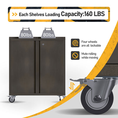 AOBABO Steel Lockable Wheeled Garage Tool Cabinet w/ Shelves, Black (Open Box) - VMInnovations