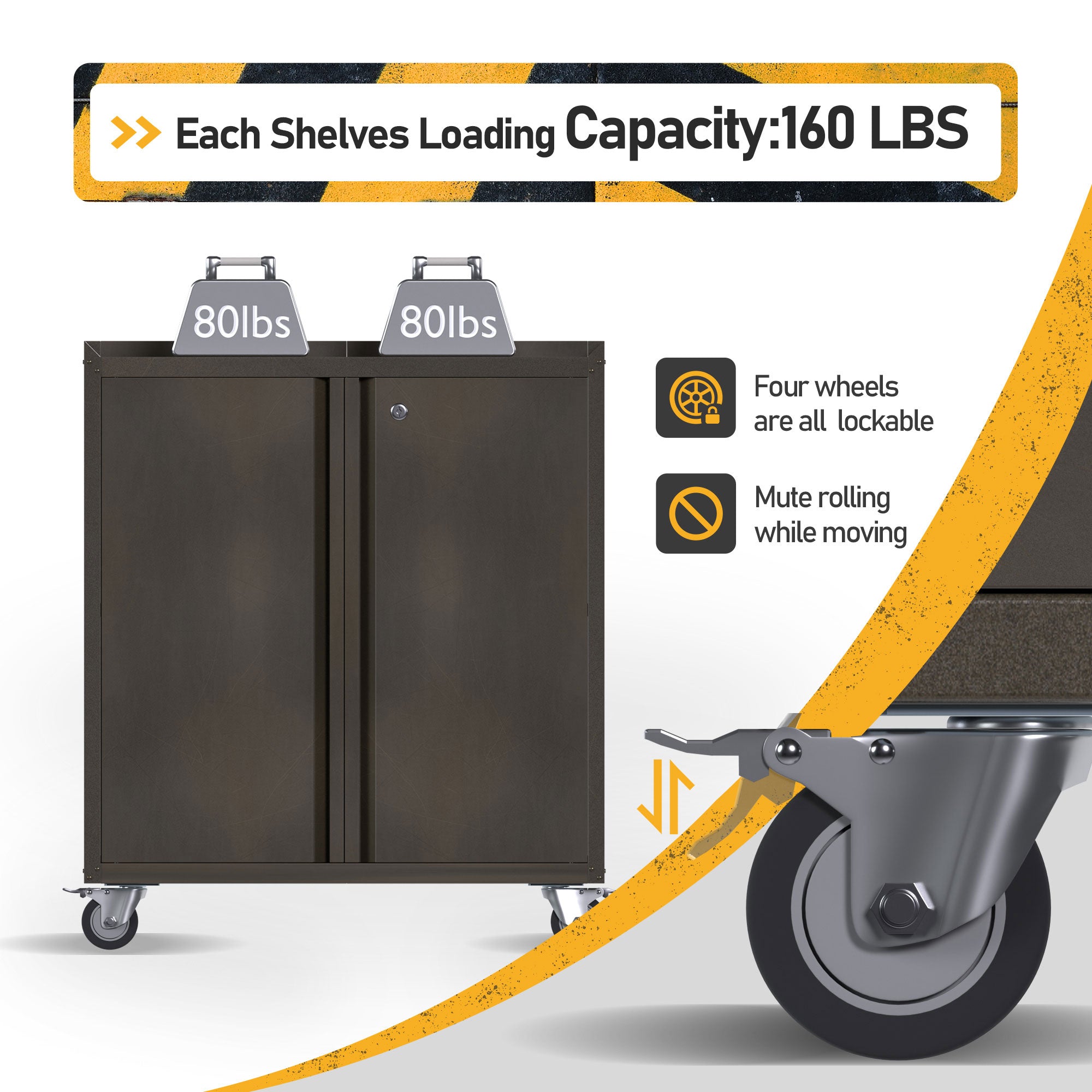 AOBABO Steel Lockable Wheeled Garage Tool Cabinet w/ Shelves, Black (Open Box) - VMInnovations