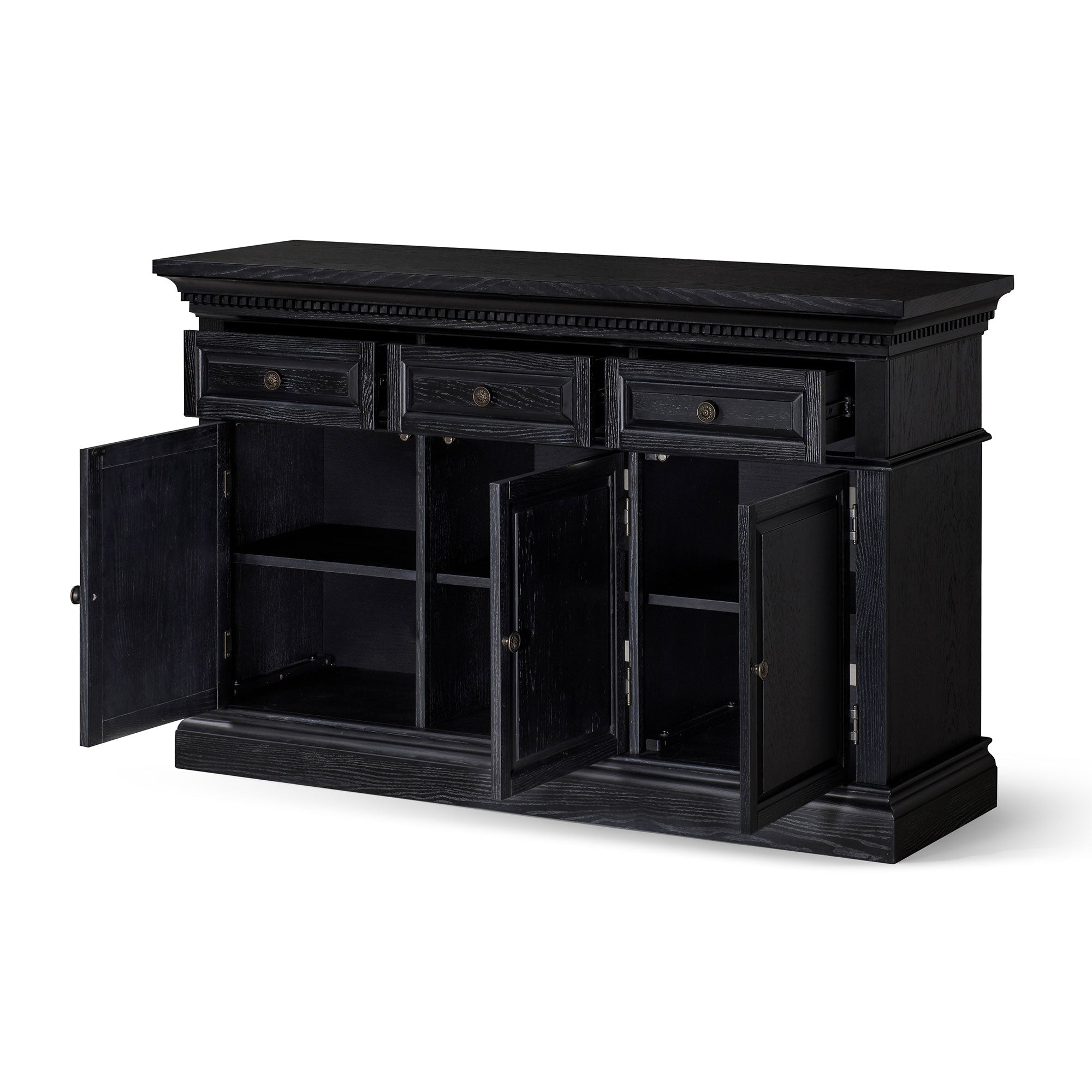 Maven Lane Theo Traditional Wooden Sideboard in Antiqued Black Finish (Open Box) - VMInnovations