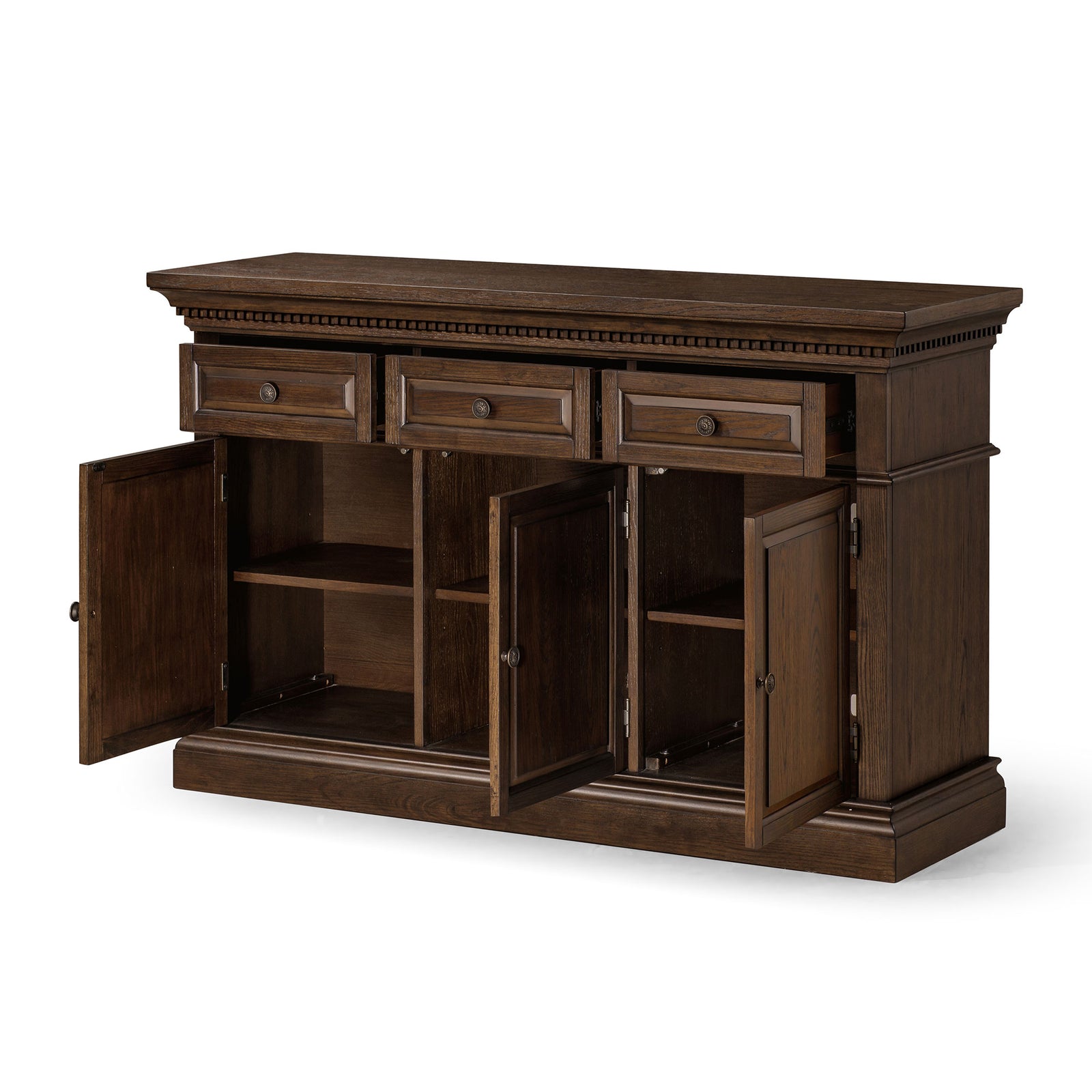 Maven Lane Theo Traditional Wooden Sideboard in Antiqued Brown Finish (Open Box) - VMInnovations