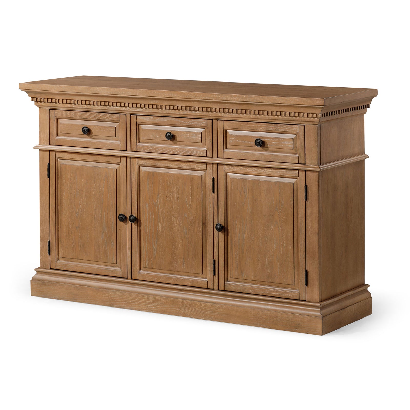 Maven Lane Theo Traditional Wooden Sideboard in Antiqued Natural Finish - VMInnovations