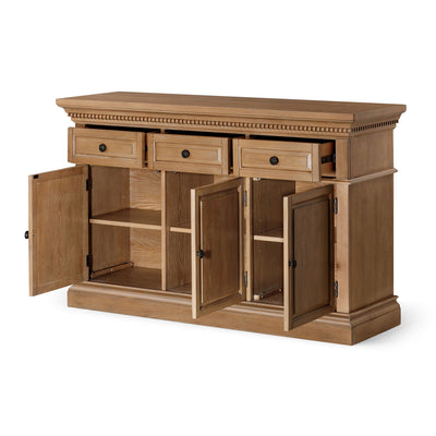 Maven Lane Theo Traditional Wooden Sideboard in Antiqued Natural Finish - VMInnovations