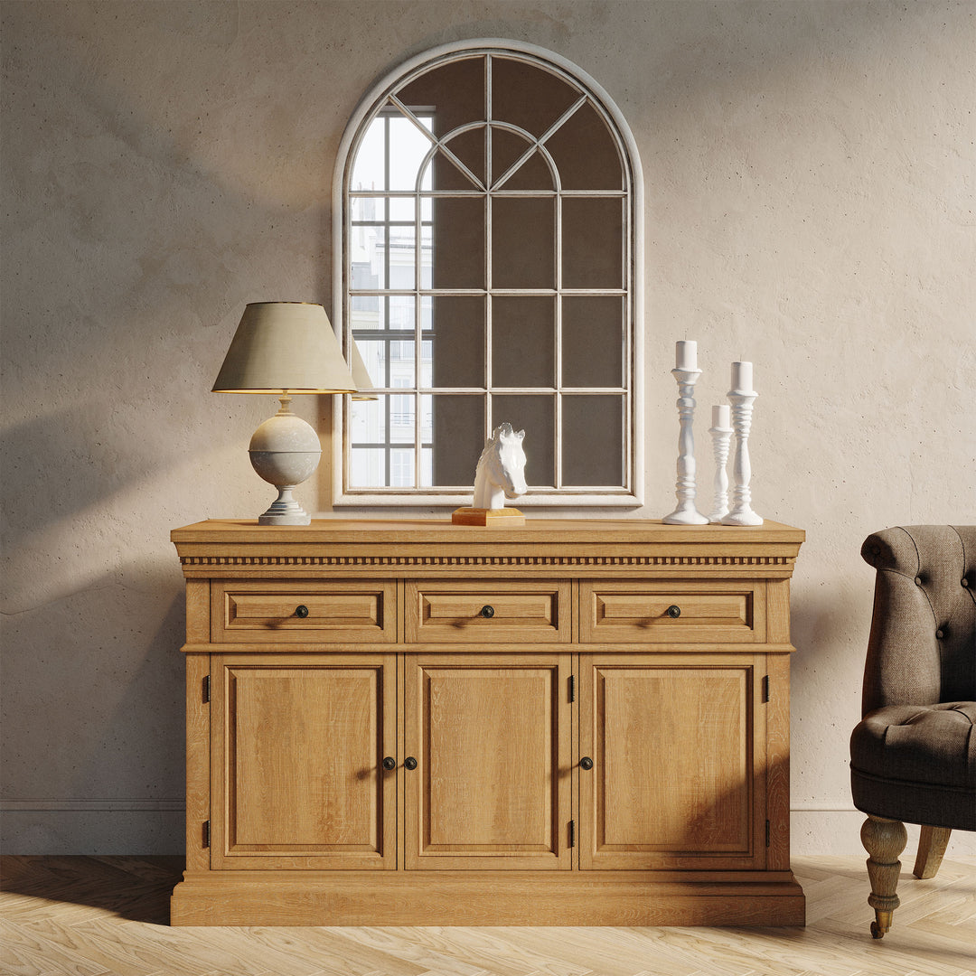 Maven Lane Theo Traditional Wooden Sideboard in Antiqued Natural Finish