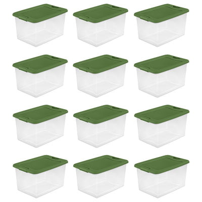 Sterilite 64 Qt Latching Plastic Holiday Storage Bin Clear Container, (12 Pack)