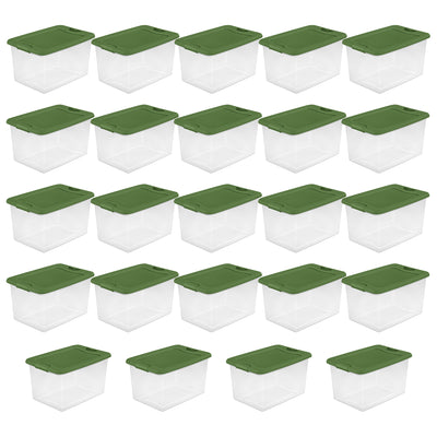 Sterilite 64 Qt Latching Plastic Holiday Storage Bin Clear Container, (24 Pack)