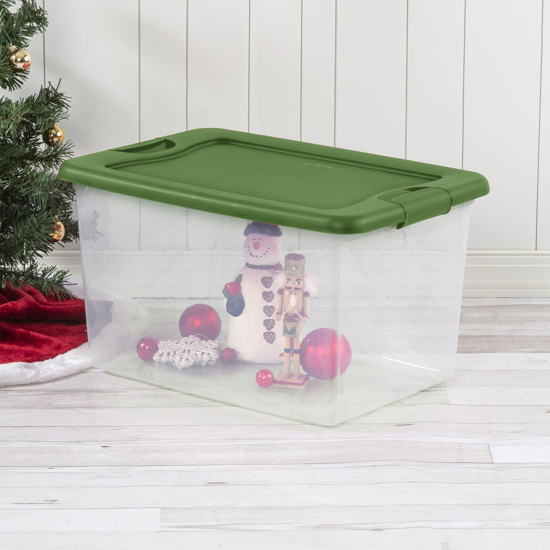 Sterilite 64 Qt Latching Plastic Holiday Storage Bin Clear Container, (24 Pack)