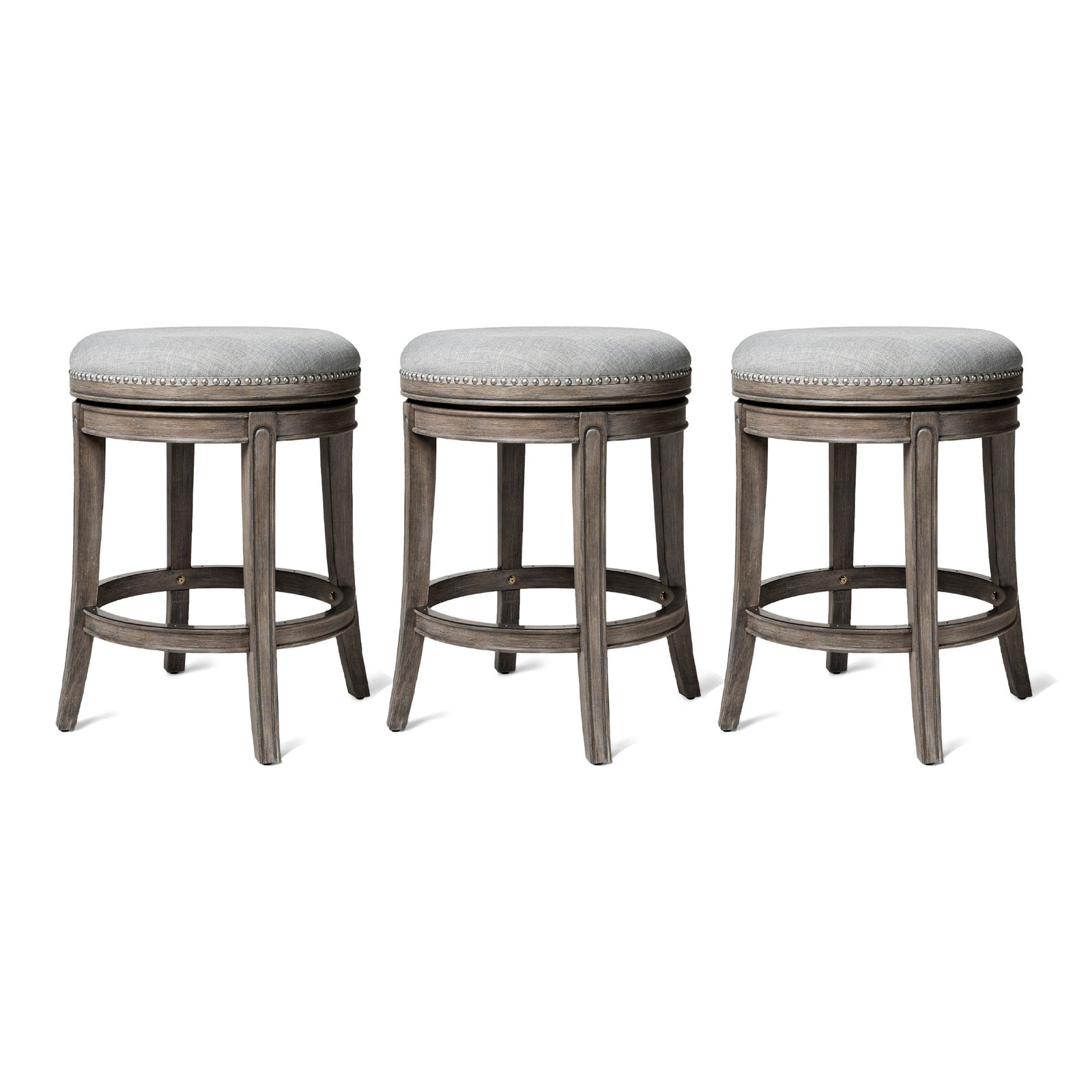 Maven Lane Alexander Backless Counter Stool, Reclaimed Oak w/ Ash Grey, Set of 3 - VMInnovations