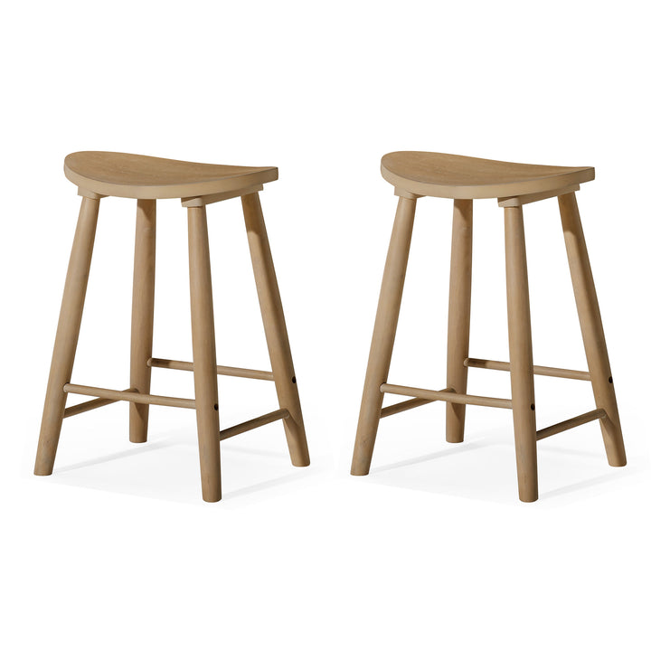 Maven Lane Luna Counter Stool in Light Oak Wood Finish, Set of 2 (Used)