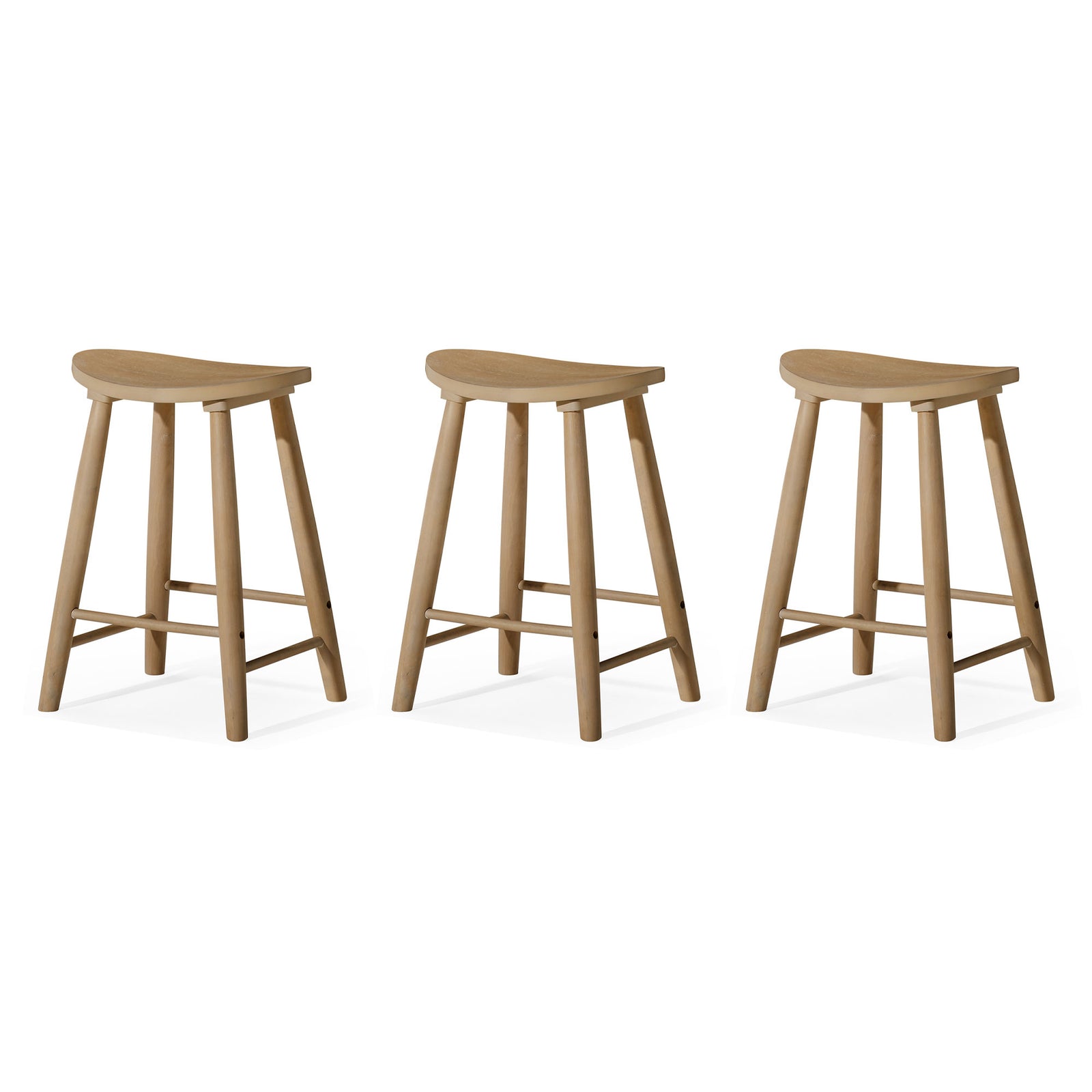 Maven Lane Luna Counter Stool in Light Oak Wood Finish, Set of 3 - VMInnovations