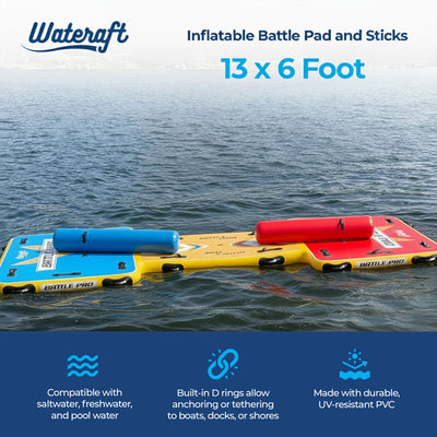 Wateraft Inflatable Battle Pad & Sticks, 13x6'Floating Raft Water Game(Open Box) - VMInnovations
