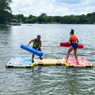 Wateraft Inflatable Battle Pad & Sticks, 13x6'Floating Raft Water Game(Open Box) - VMInnovations
