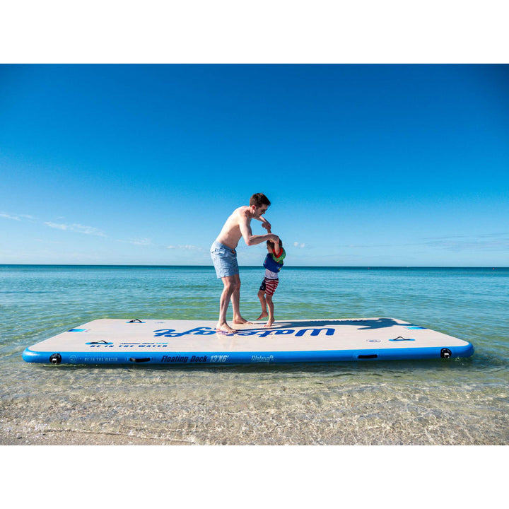 Wateraft 13'x6' Inflatable Floating Island Dock Platform Raft, White/Blue(Used) - VMInnovations
