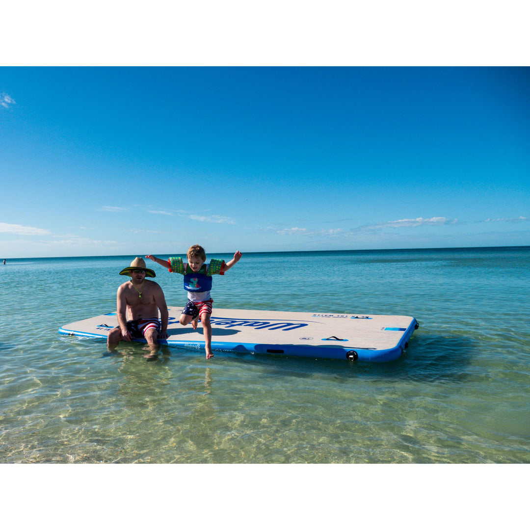 Wateraft 13'x6' Inflatable Floating Island Dock Platform Raft, White/Blue(Used)