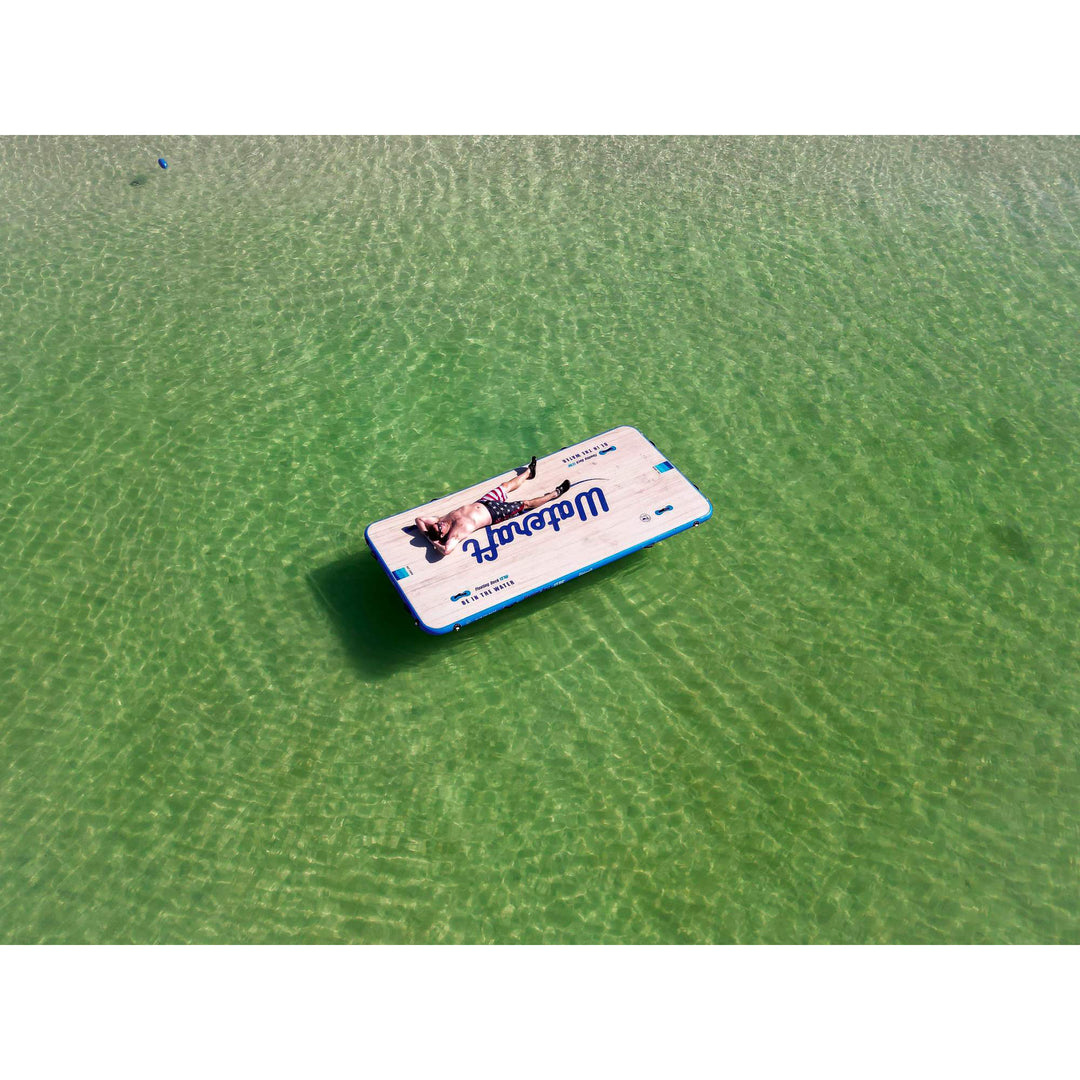 Wateraft 13'x6' Inflatable Floating Island Dock Platform Raft, White/Blue(Used) - VMInnovations