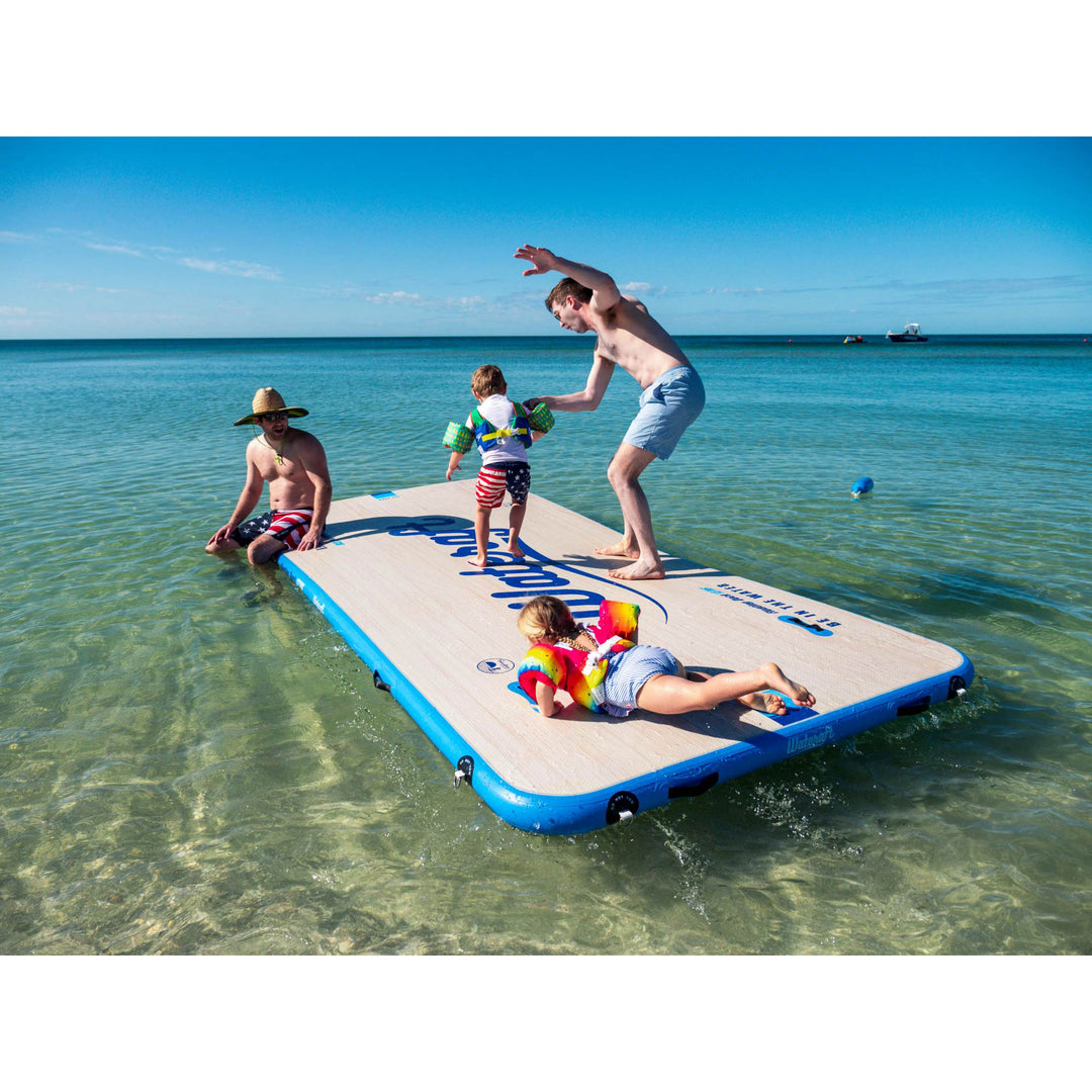 Wateraft 13'x6' Inflatable Floating Island Dock Platform Raft, White/Blue(Used) - VMInnovations