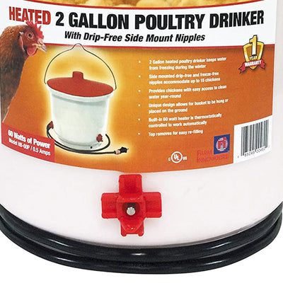 Farm Innovators Heated 2 Gallon Poultry Water Bucket Drinker, White/Red (2 Pack)
