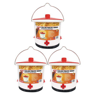 Farm Innovators Heated 2 Gallon Poultry Water Bucket Drinker, White/Red (3 Pack) - VMInnovations