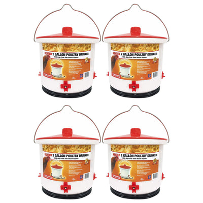 Farm Innovators Heated 2 Gallon Poultry Water Bucket Drinker, White/Red (4 Pack)