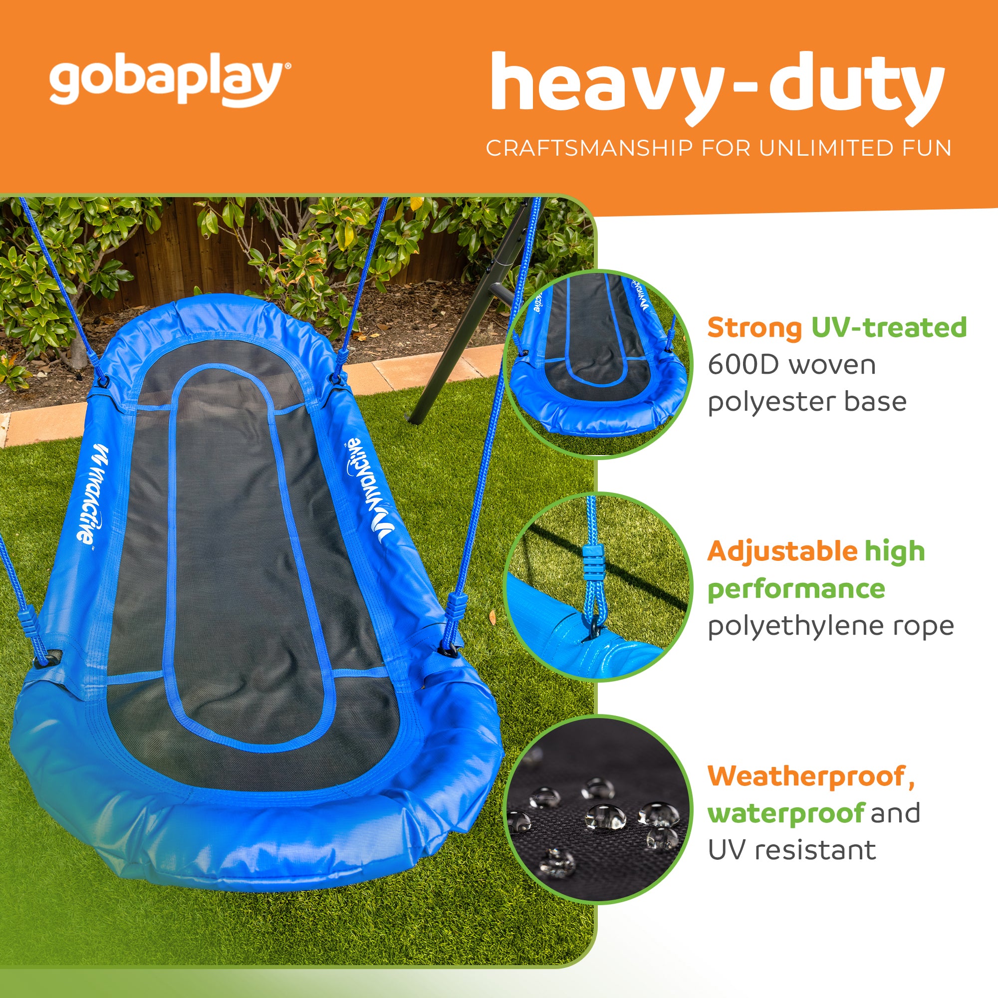 gobaplay Single Swing Set Playground Equipment with Double Platform Saucer, Blue