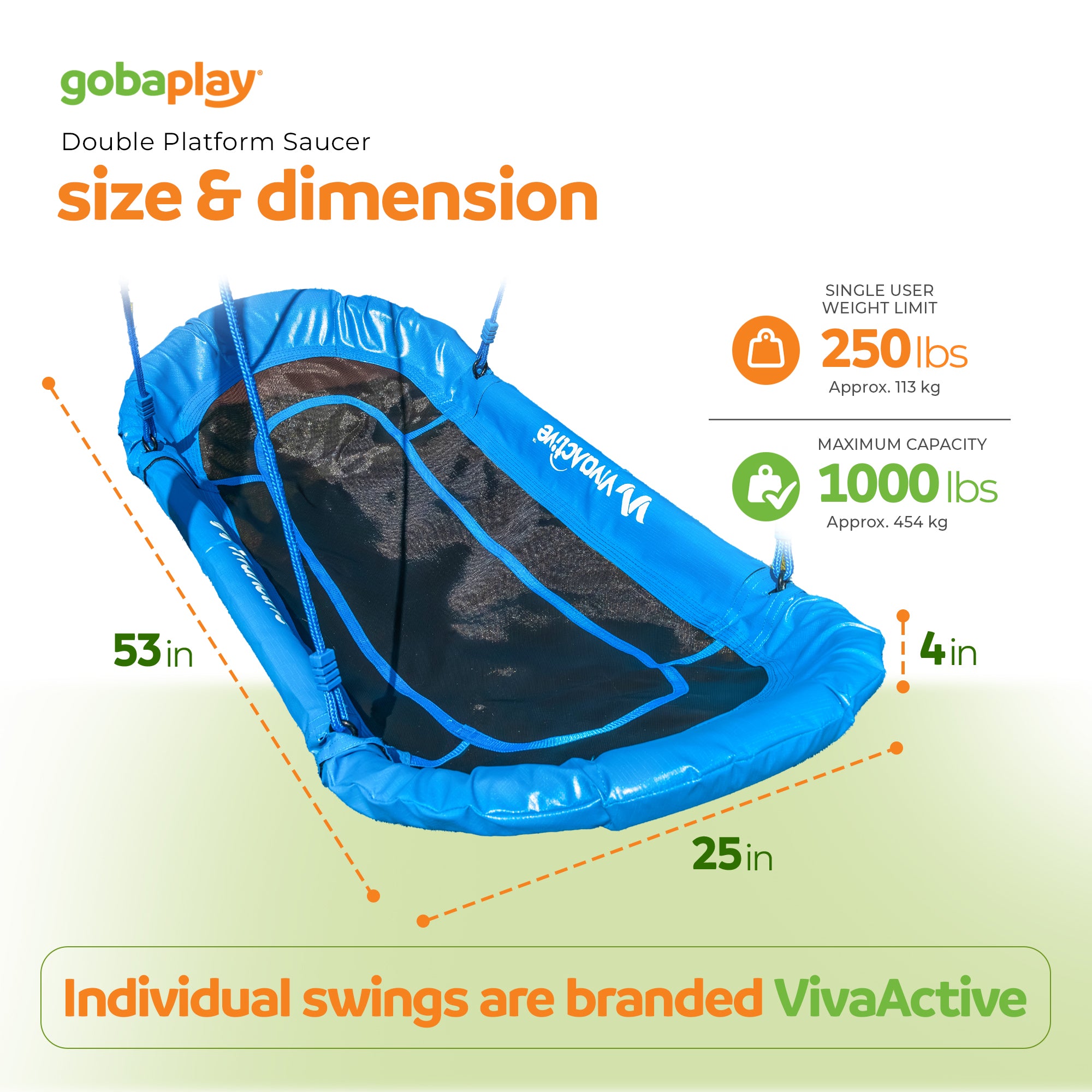 gobaplay Single Swing Set Playground Equipment with Double Platform Saucer, Blue