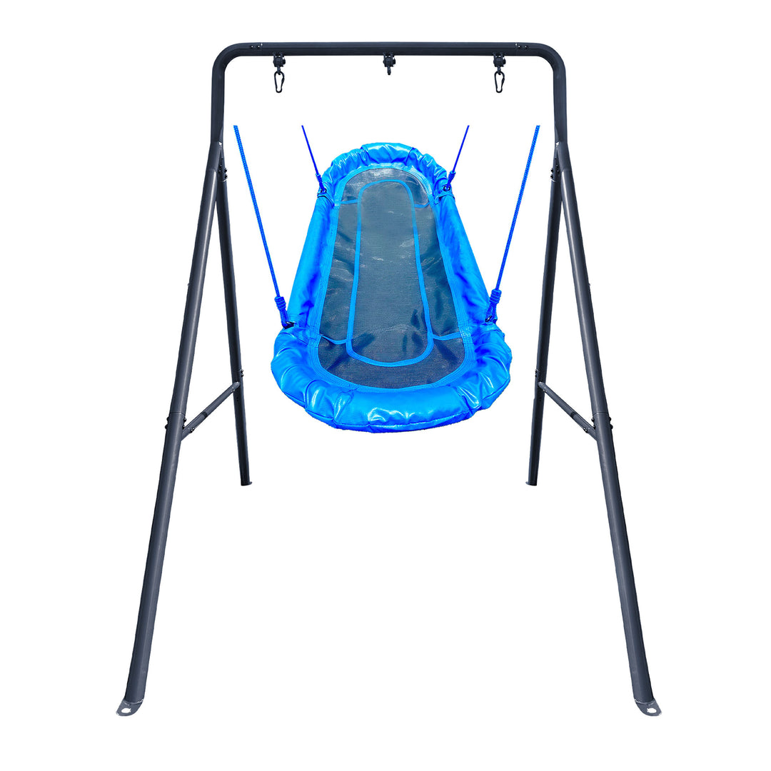 gobaplay Single Swing Set Playground Equipment with Double Platform Saucer, Blue