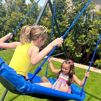 gobaplay Single Swing Set Playground Equipment w/Platform Saucer, Blue(Open Box)