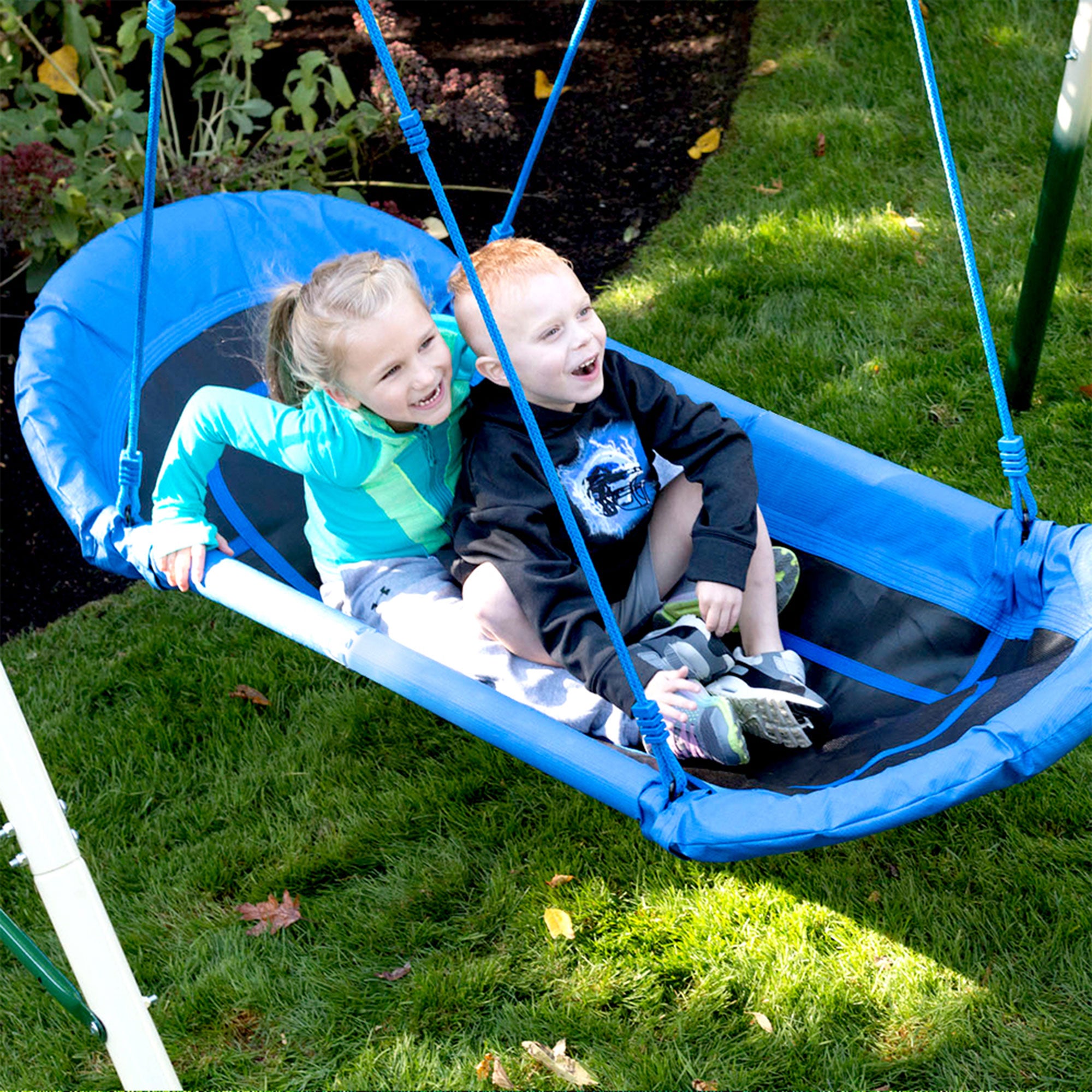 gobaplay Single Swing Set Playground Equipment w/Platform Saucer, Blue(Open Box)
