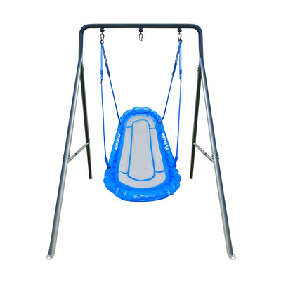 gobaplay Single Swing Set Playground Equipment w/Platform Saucer, Blue(Open Box)