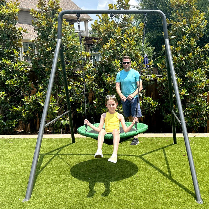 gobaplay Single Swing Set Playground Equipment with 39” Round Platform Saucer