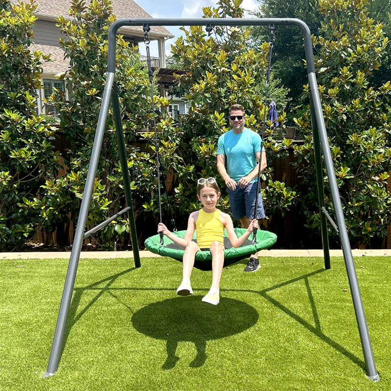 gobaplay Single Support Bar Frame with Outdoor Round Platform Swing Attachment