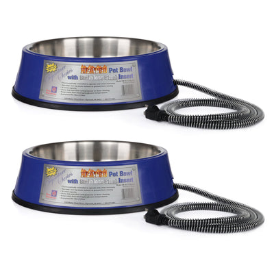 Farm Innovators 3 Quart Heated Pet Bowl with Stainless Steel Insert (2 Pack)