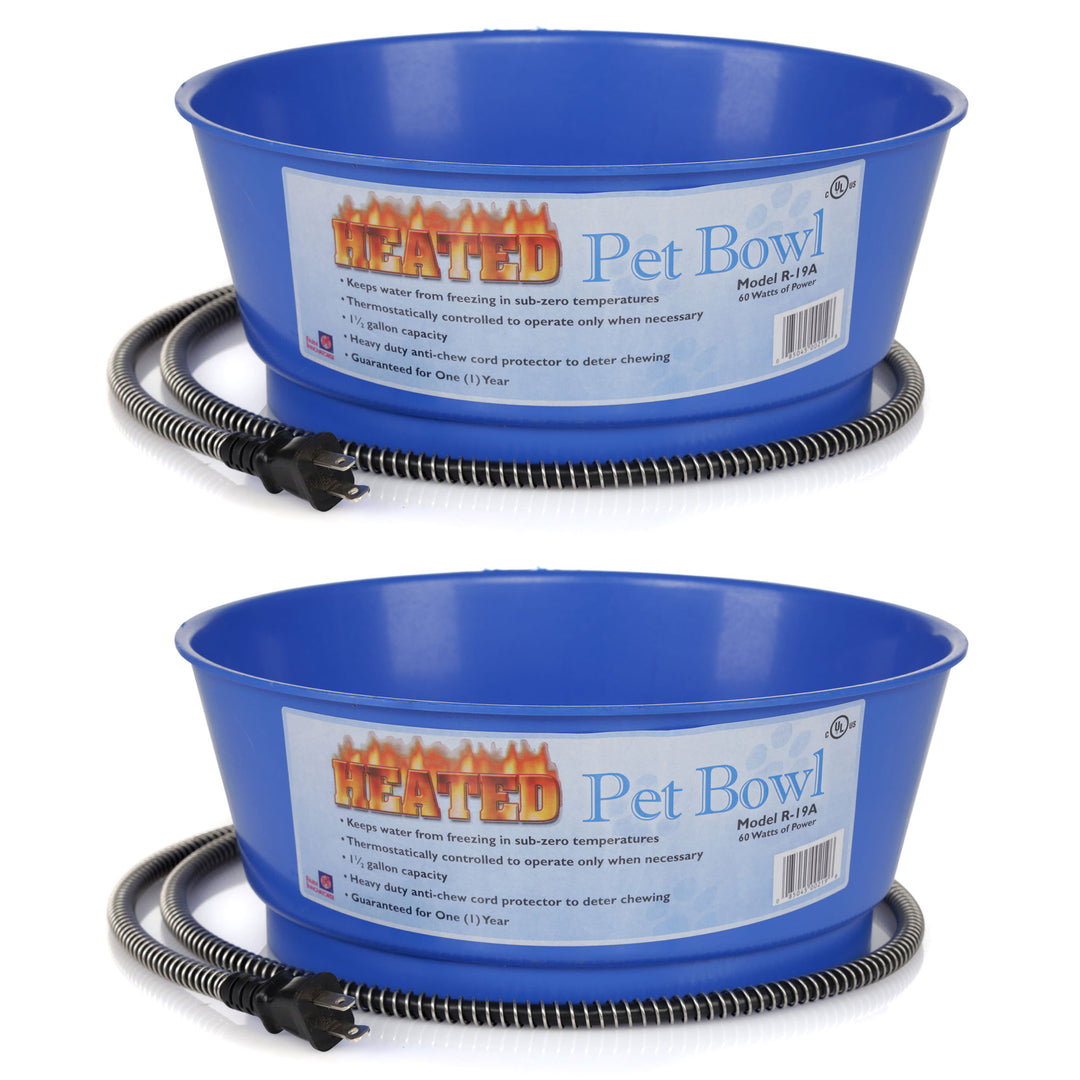 Farm Innovators 60 Watt 1.5 Gallon Electric Heated Pet Water Bowl, Blue (2 Pack)