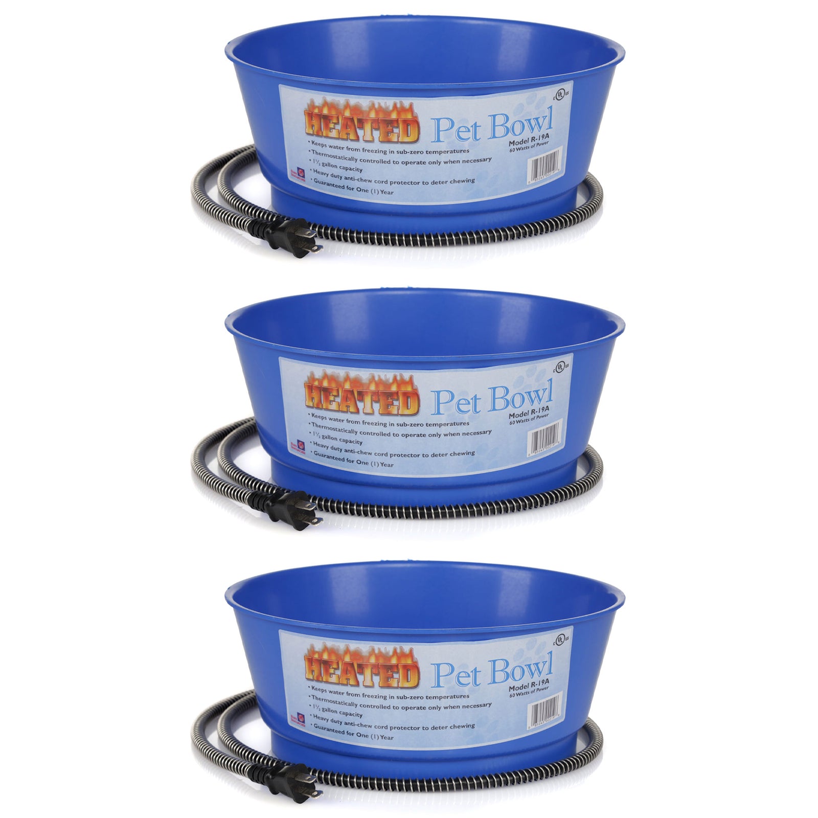 Farm Innovators 60 Watt 1.5 Gallon Electric Heated Pet Water Bowl, Blue (3 Pack) - VMInnovations