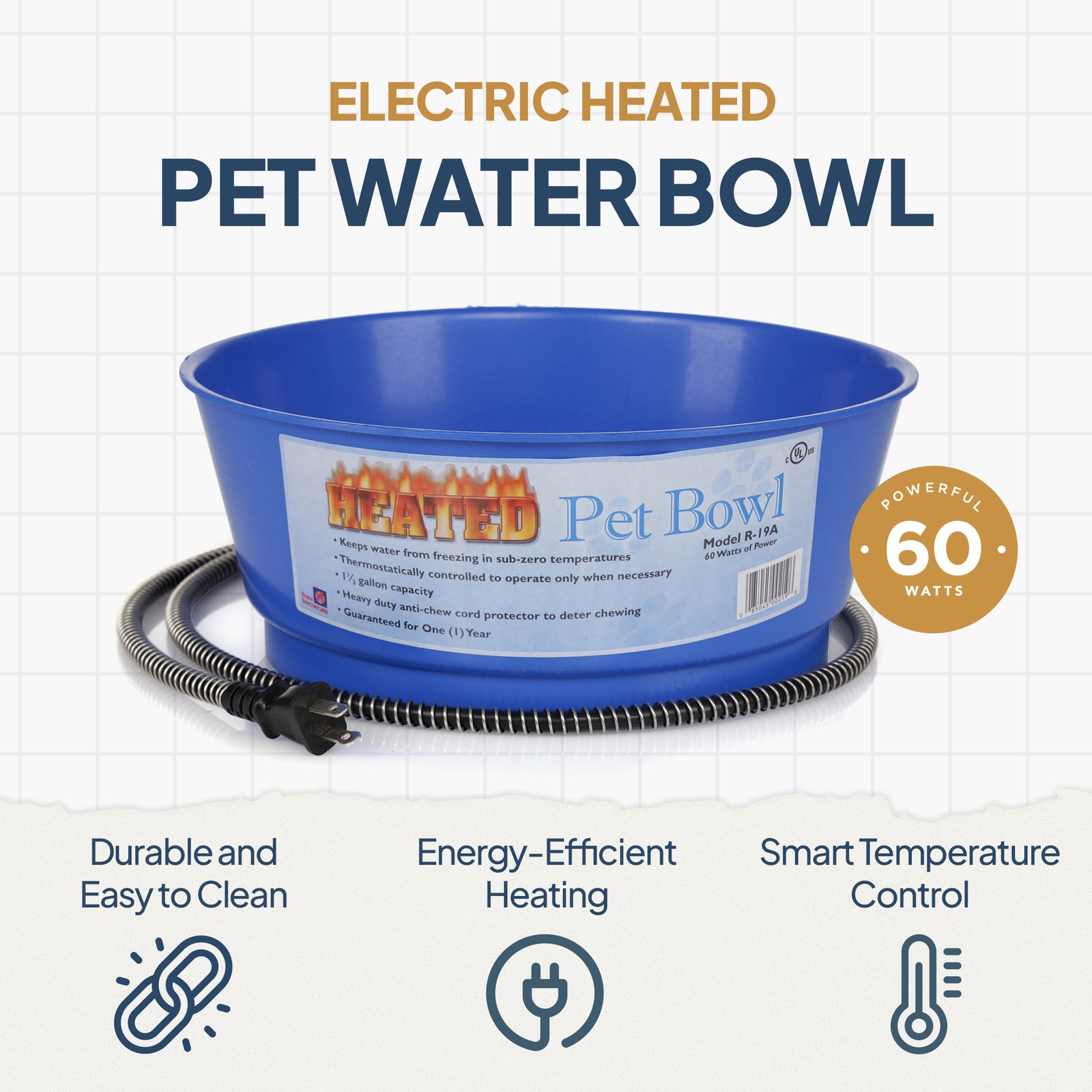 Farm Innovators 60 Watt 1.5 Gallon Electric Heated Pet Water Bowl, Blue (3 Pack) - VMInnovations
