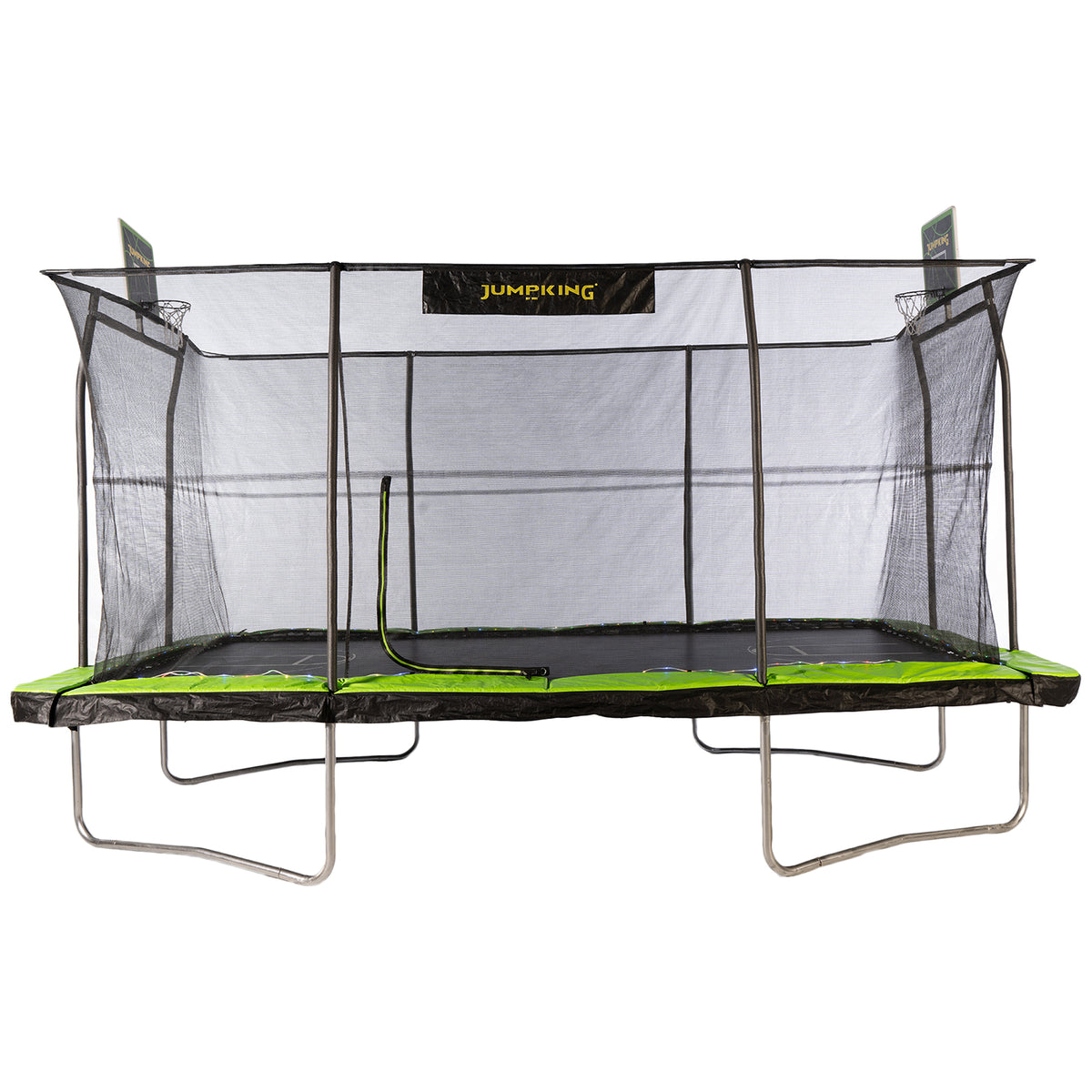 Jumpking 10' x 15' Trampoline with 2 Basketball Hoops, Court Print, & LED Lights (Open Box)