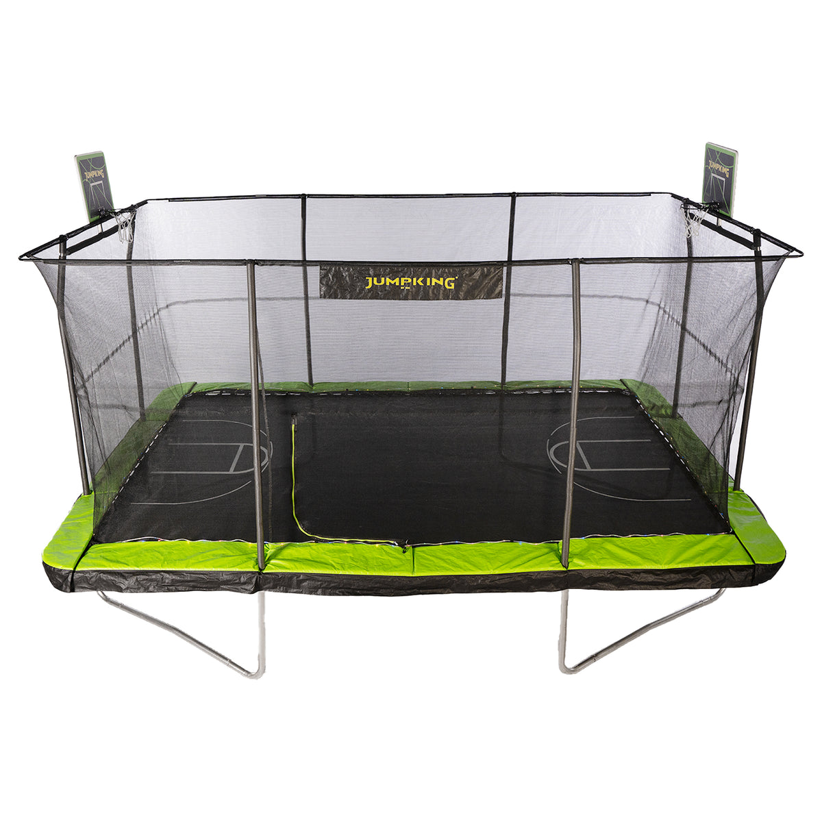 Jumpking 10' x 15' Trampoline with 2 Basketball Hoops, Court Print, & LED Lights (Open Box)