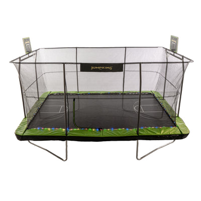 Jumpking 10' x 15' Trampoline with 2 Basketball Hoops, Court Print, & LED Lights (Open Box)