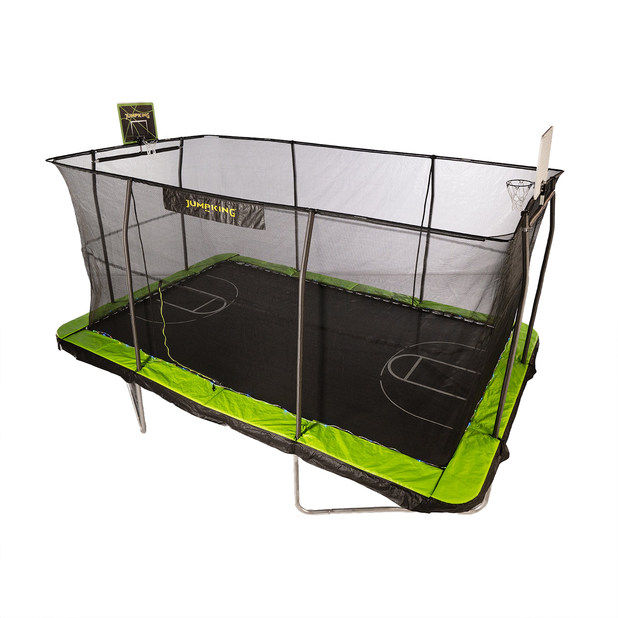 Jumpking 10' x 15' Trampoline with 2 Basketball Hoops, Court Print, & LED Lights (Open Box)