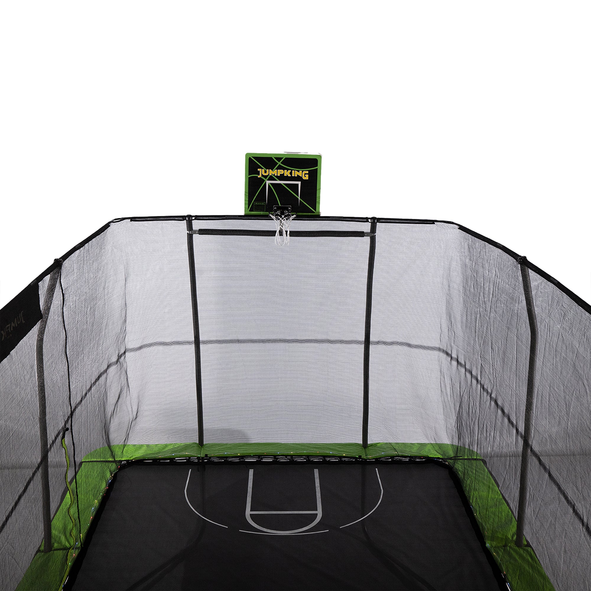 Jumpking 10' x 15' Trampoline with 2 Basketball Hoops, Court Print, & LED Lights (Open Box)
