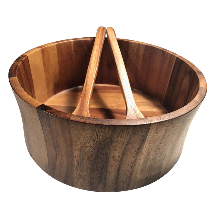 Kalmar Home 328C-3 XL Acacia Wood Salad Bowl with Server Tong Utensils(Open Box) - VMInnovations