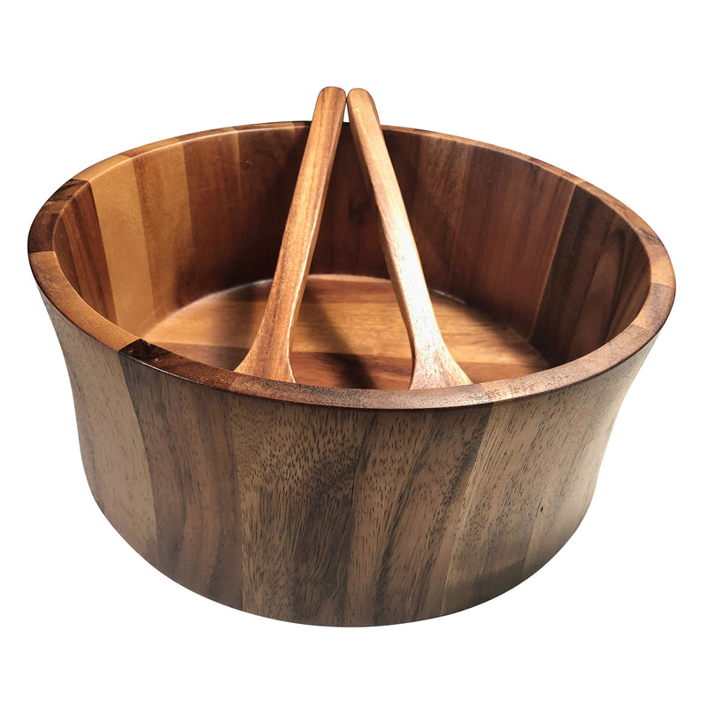 Kalmar Home 328C-3 XL Acacia Wood Salad Bowl with Server Tong Utensils(Open Box)