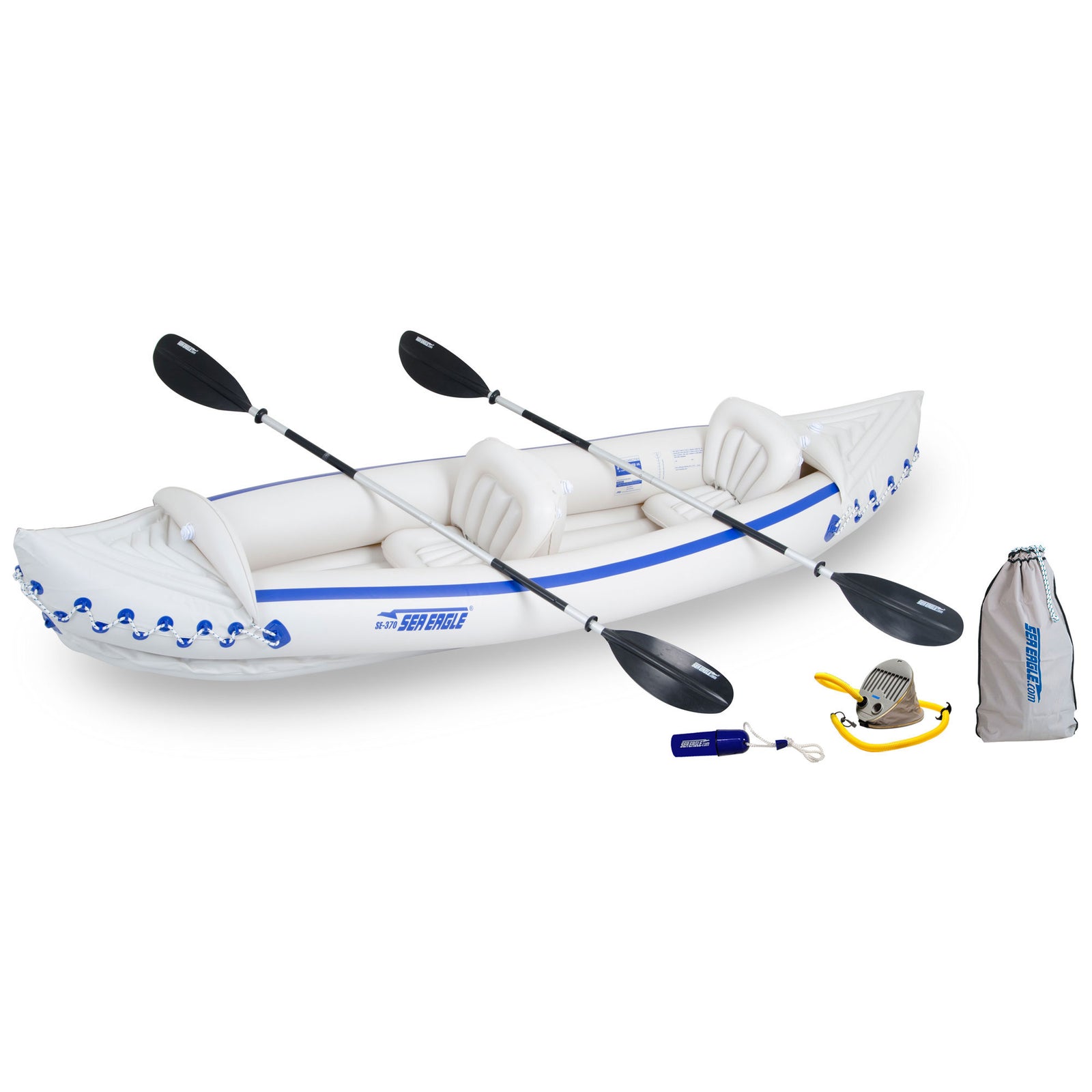 Sea Eagle 370 Deluxe 2 Person Inflatable Portable Sport Kayak Canoe w/ Paddles - VMInnovations