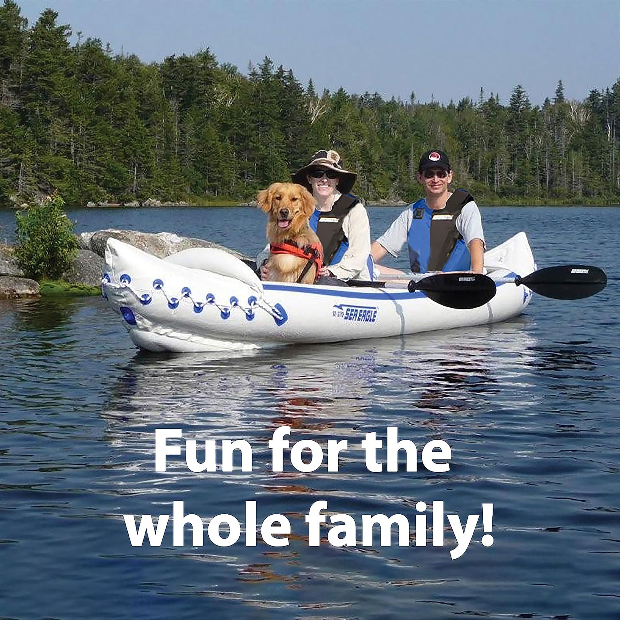 Sea Eagle 370 Deluxe 3 Person Inflatable Kayak Canoe w/ Paddles (Open Box) - VMInnovations