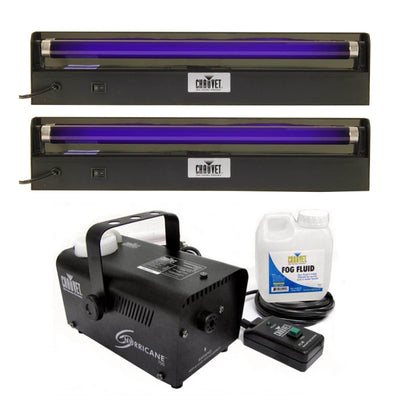 (2) CHAUVET NV-F18 18" UV Black-Lights + Hurricane 700 H-700 Fog Smoke Machine