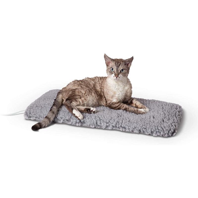 K&H Pet Products Comfortable 12.5 by 25 Inch Control Thermal Plush Pad Bed, Gray