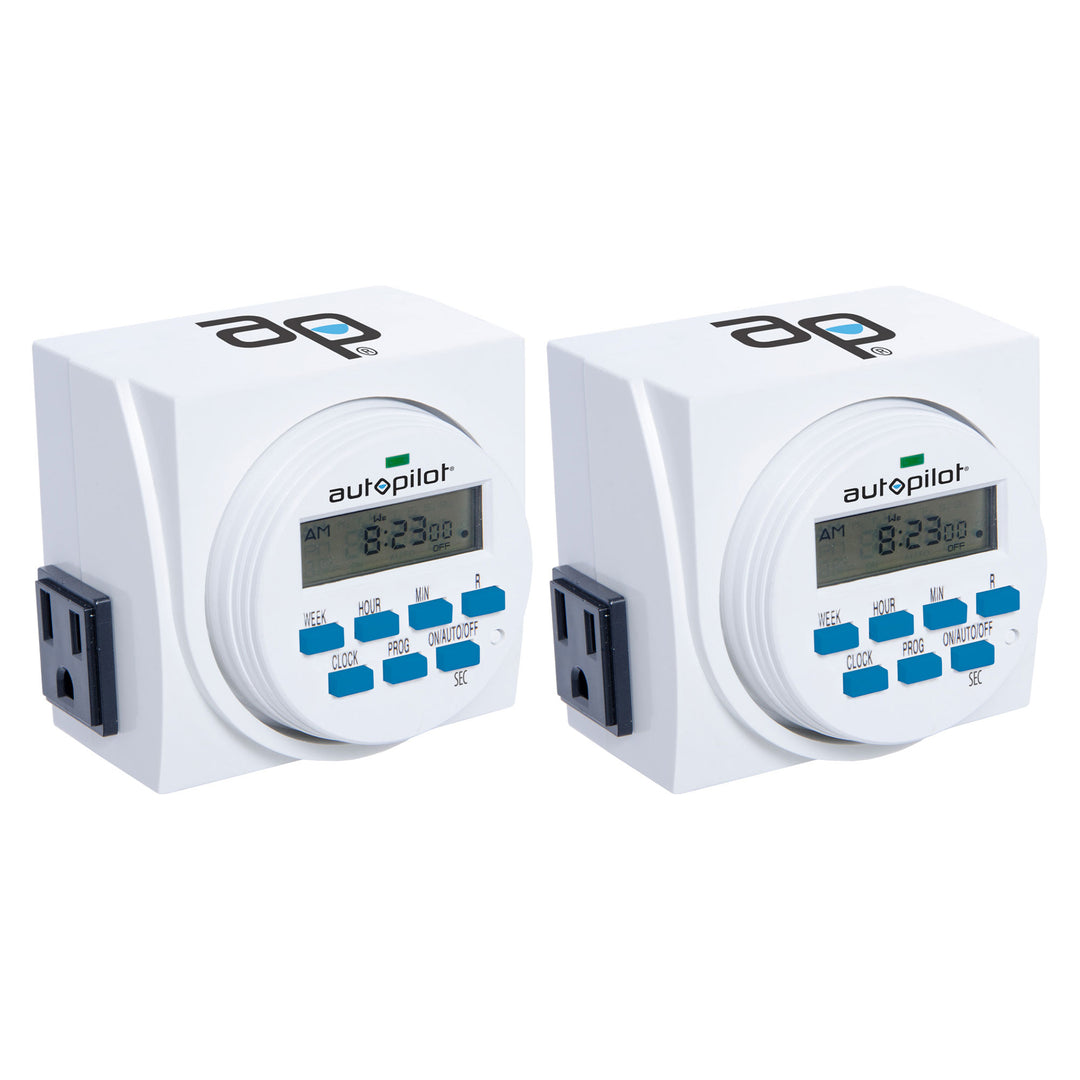 Autopilot 7 Day Dual Outlet Digital Programmable Light Timer Controller, 2 Pack