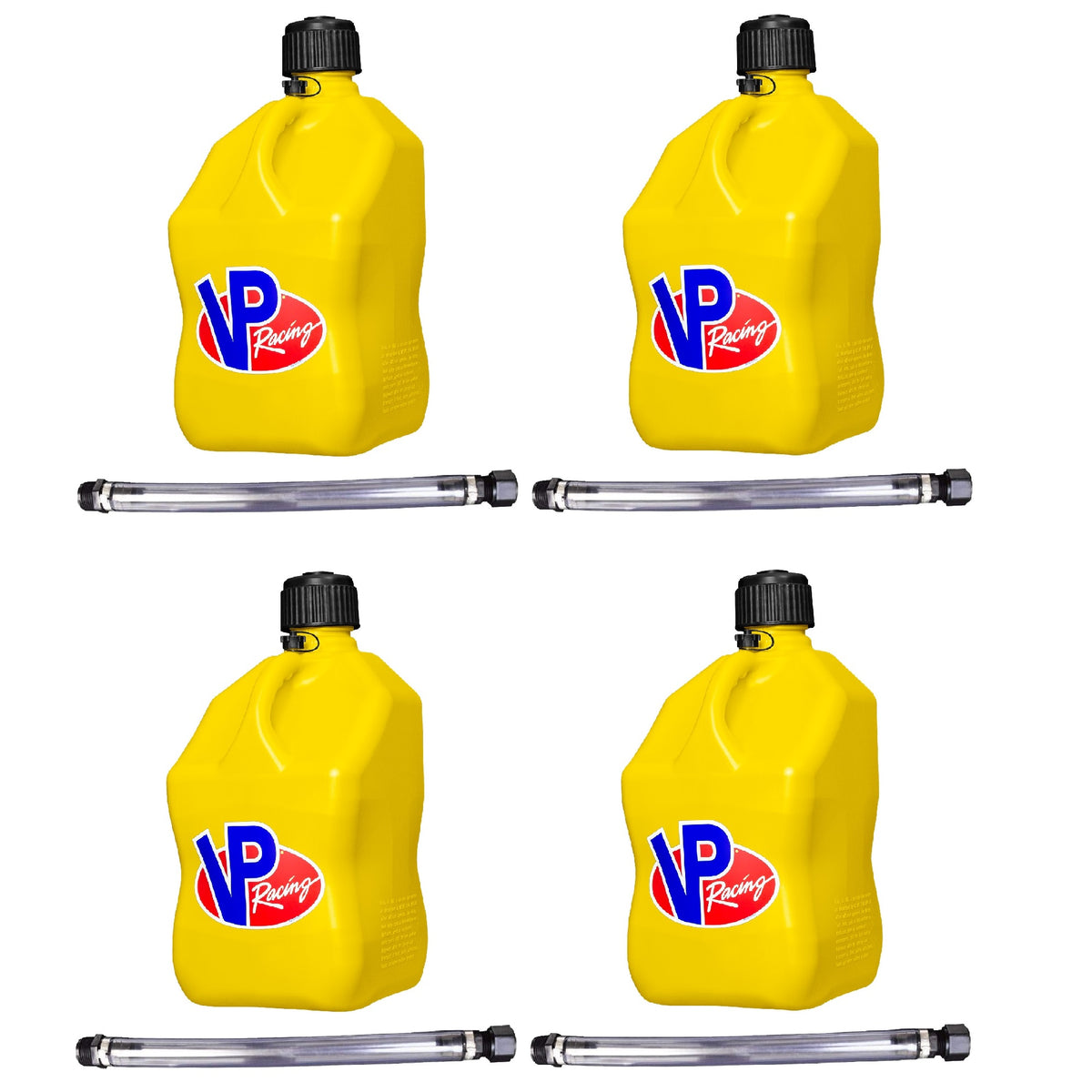 VP Racing Fuels 5.5 Gallon Utility Jugs w/ Deluxe Filler Hoses, Yellow (4 Pack) - VMInnovations